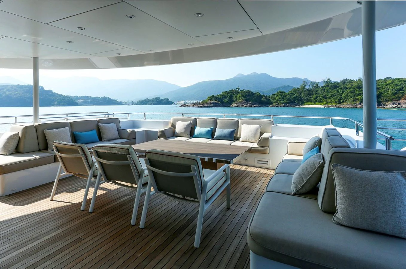 The aft deck offers a spacious and comfortable seating area with stunning views of the surrounding waters. aboard HEESEN 47M Yacht for Sale