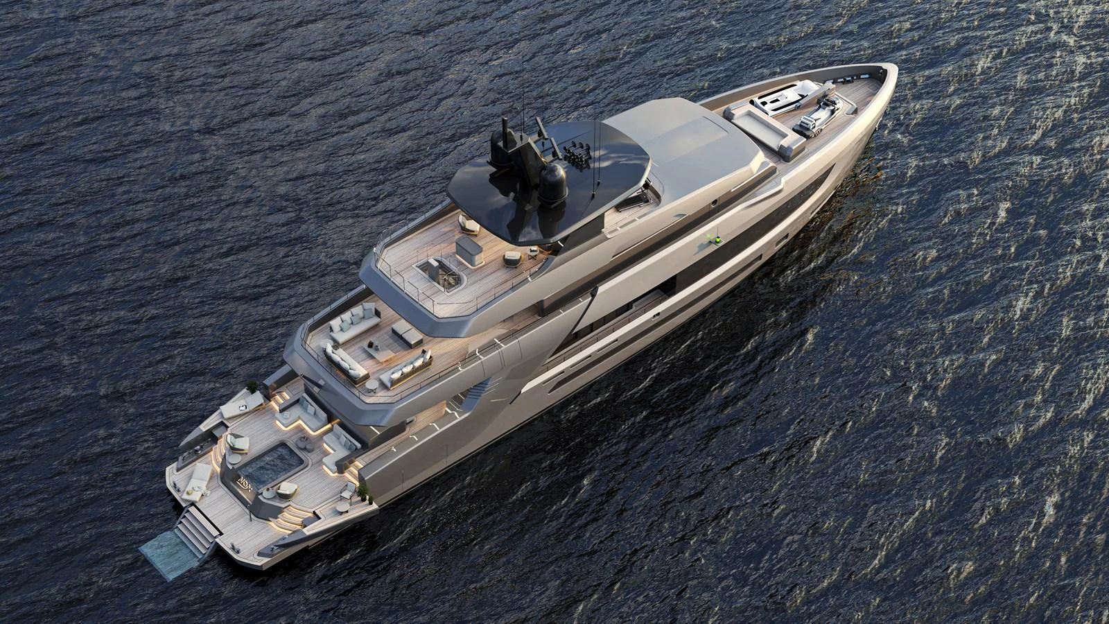 A sleek and modern yacht glides gracefully on the water, showcasing its luxurious multi-deck design. aboard NOA I Yacht for Sale