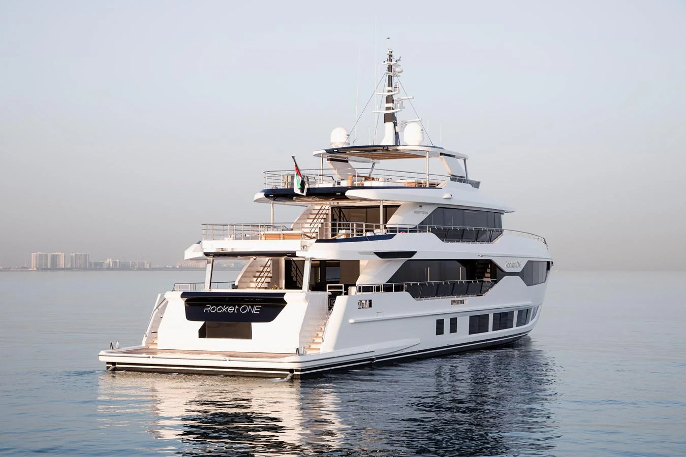 a large white boat in the water aboard MAJESTY 120 Yacht for Sale