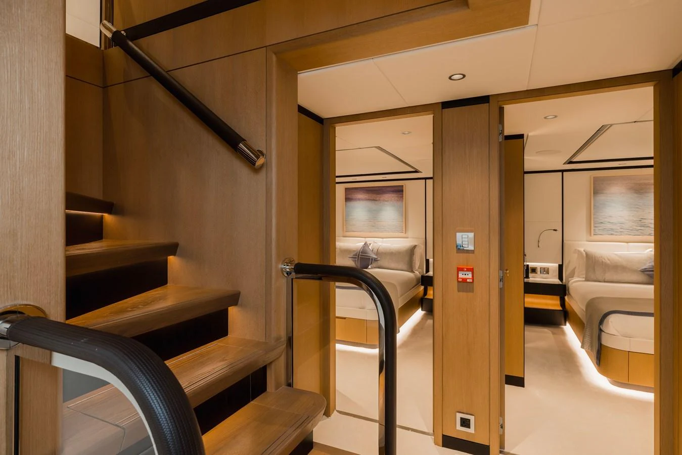 a room with a bed and a desk aboard MAJESTY 120 Yacht for Sale