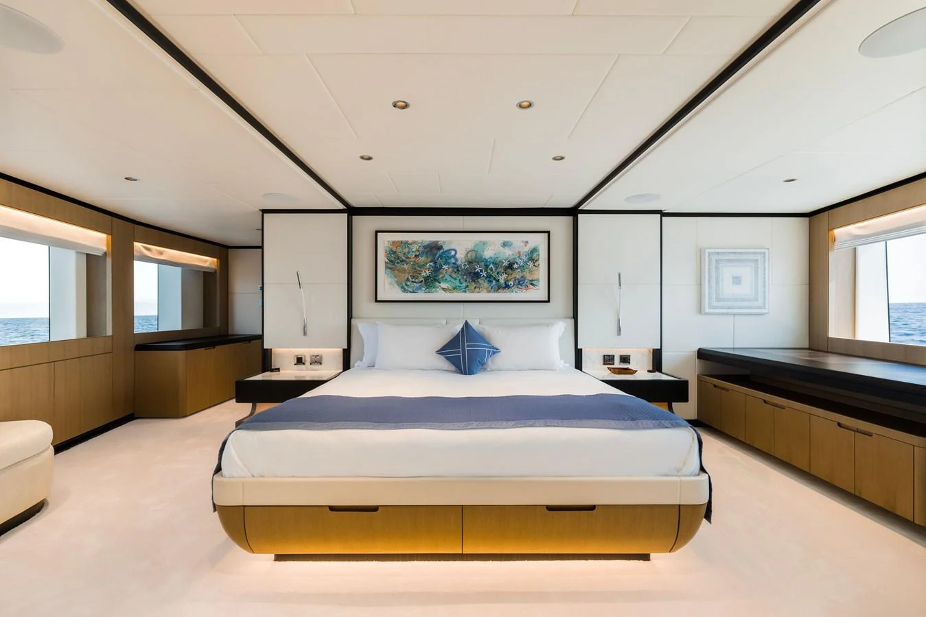 a large bedroom with a large bed aboard MAJESTY 120 Yacht for Sale