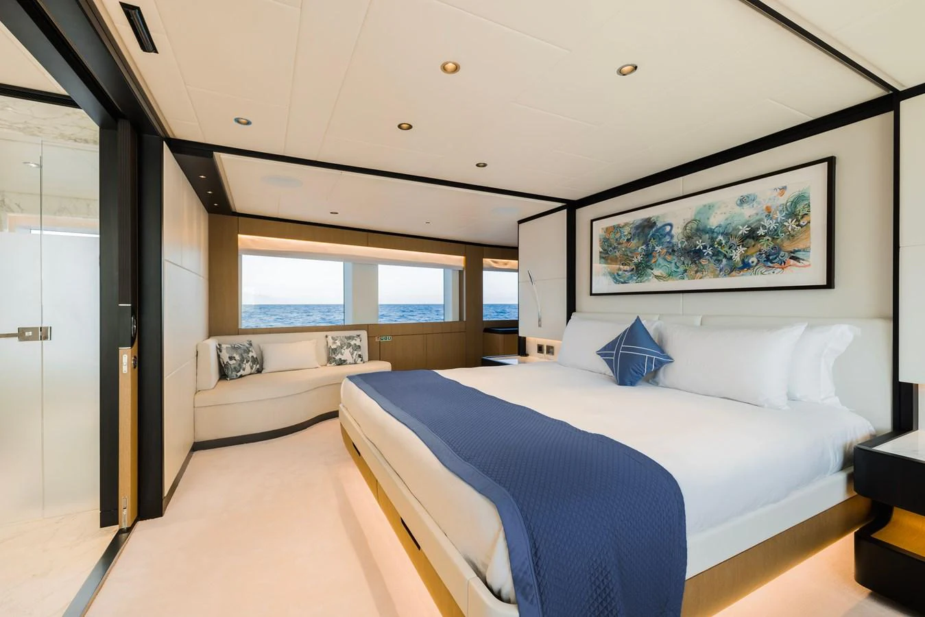 a bedroom with a large bed aboard MAJESTY 120 Yacht for Sale