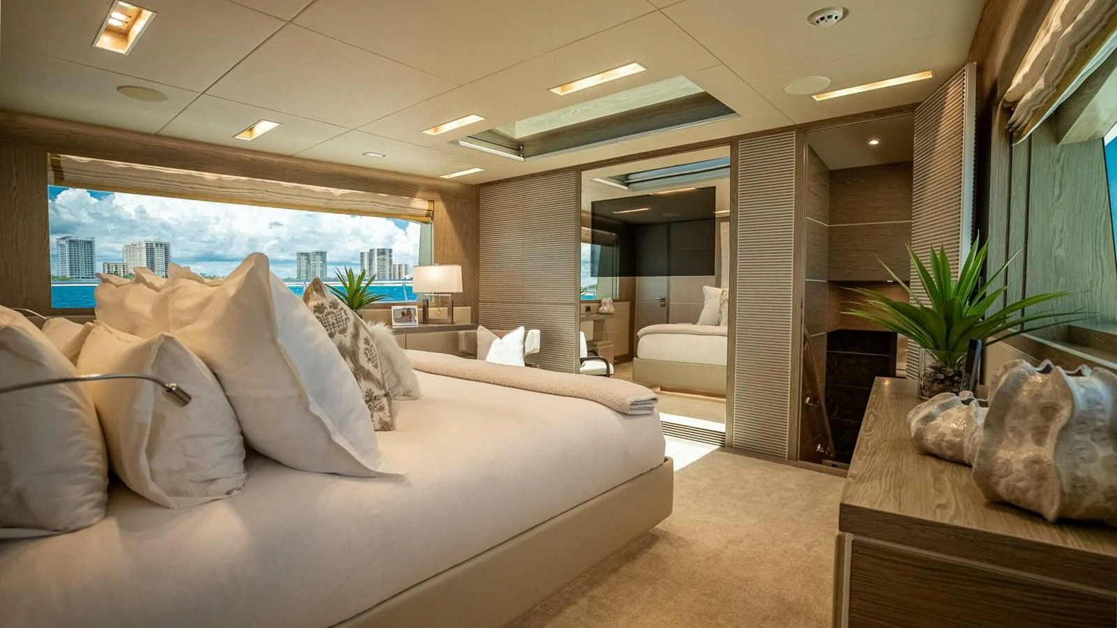 The master stateroom offers a luxurious and spacious retreat with elegant decor and panoramic views. aboard SHORT STORY Yacht for Sale