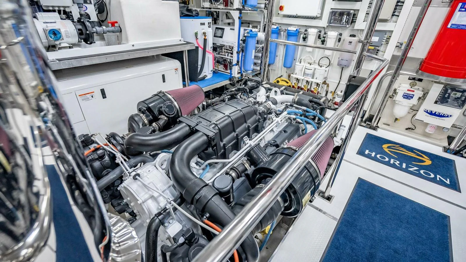 The engine room is meticulously organized, showcasing advanced machinery and equipment. aboard SHORT STORY Yacht for Sale