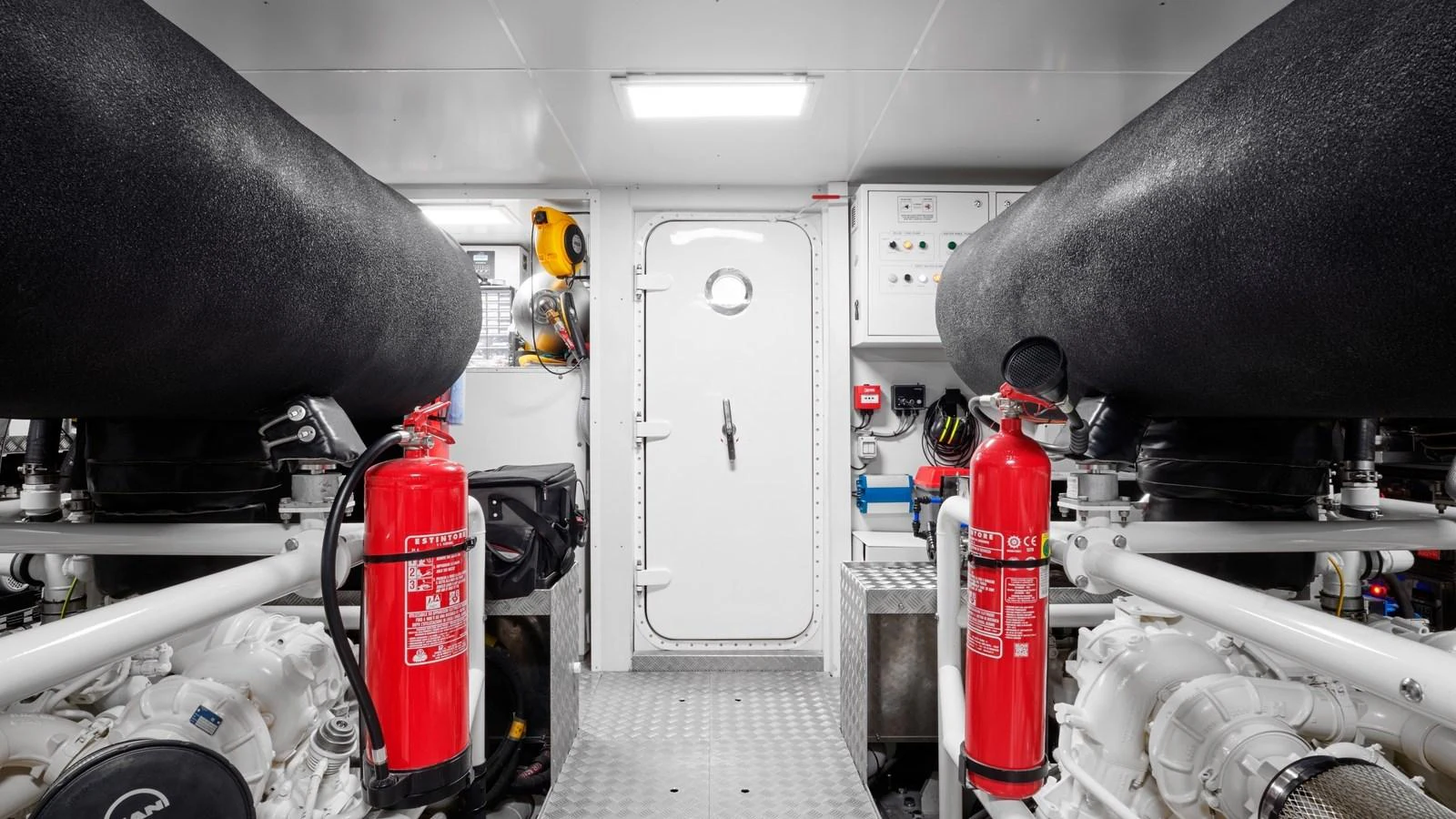 The engine room is equipped with essential safety and operational equipment, ensuring smooth and secure voyages. aboard BIZMAN Yacht for Sale