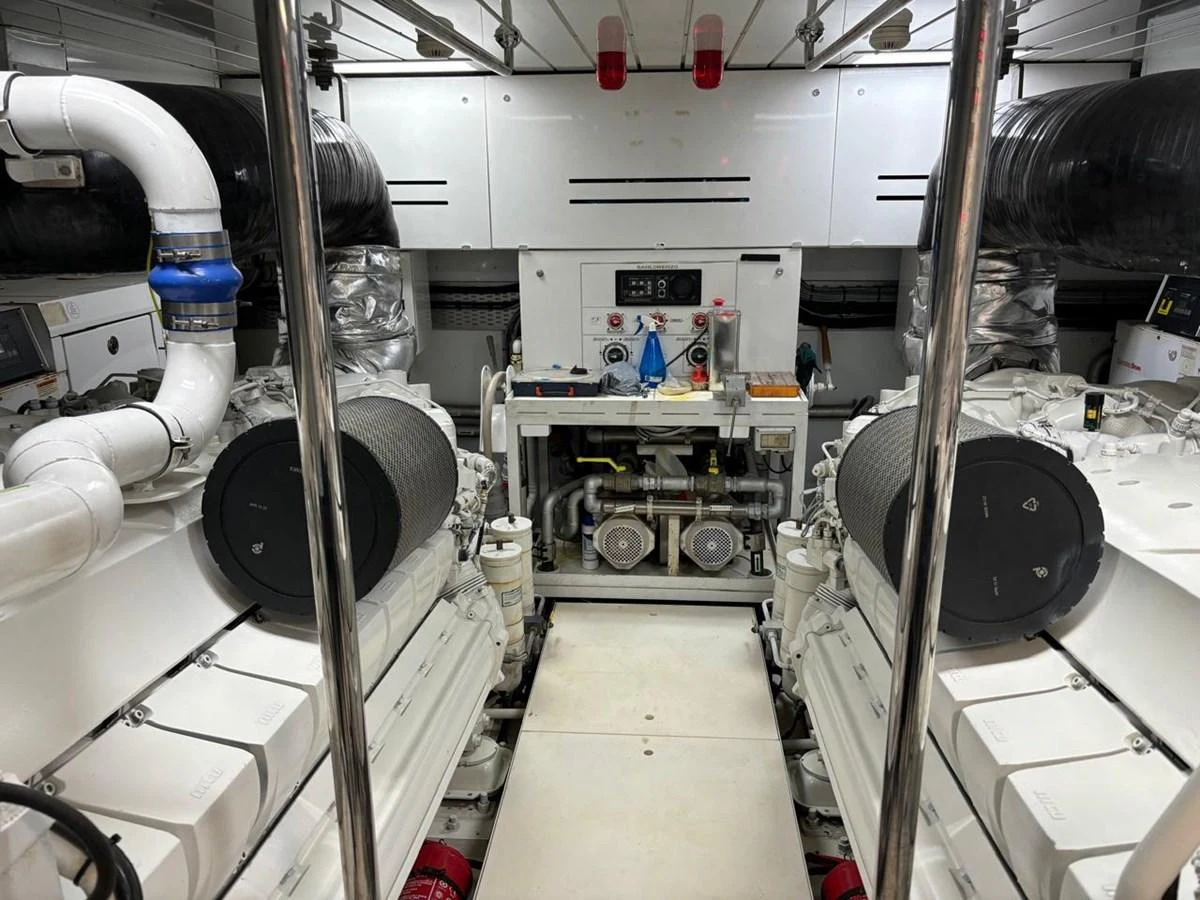 The image showcases the yacht's well-maintained engine room with advanced machinery and equipment. aboard SL94 Yacht for Sale