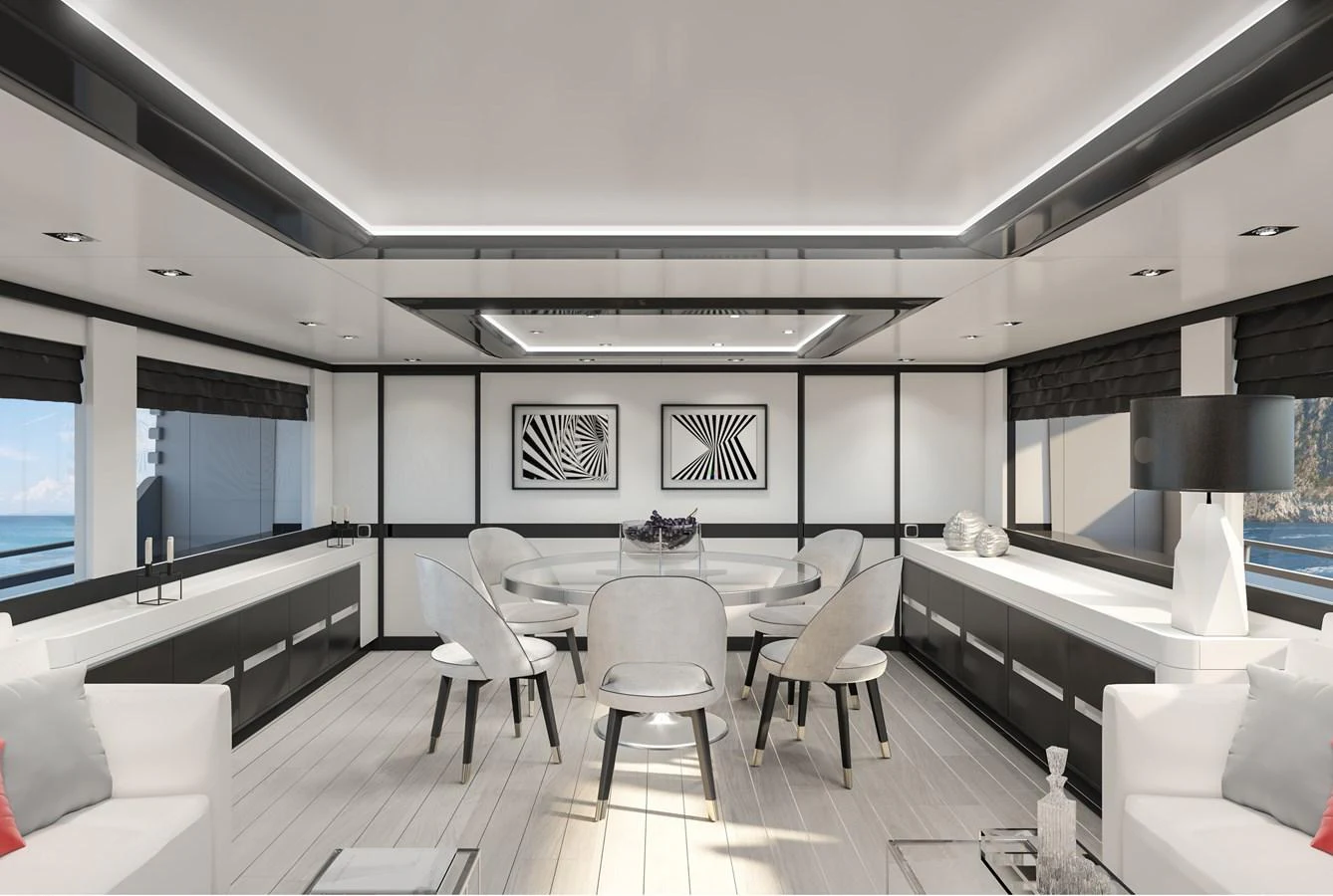 The yacht's salon features a modern and elegant design with ample seating and stylish decor. aboard WIDESPACE EXPLORER Yacht for Sale