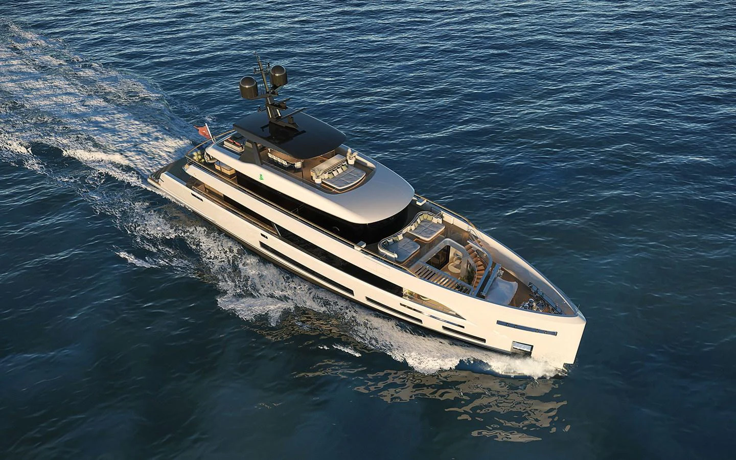 A sleek and modern yacht cruises gracefully through the open water. aboard SIRENA 42M Yacht for Sale