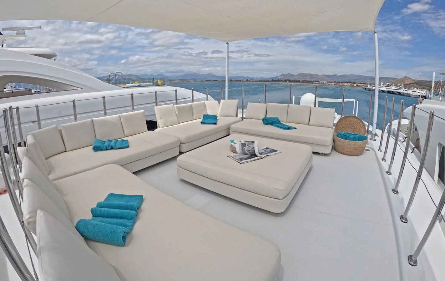 The sundeck offers a spacious and luxurious lounging area with panoramic views of the sea. aboard BARENTS SEA Yacht for Sale