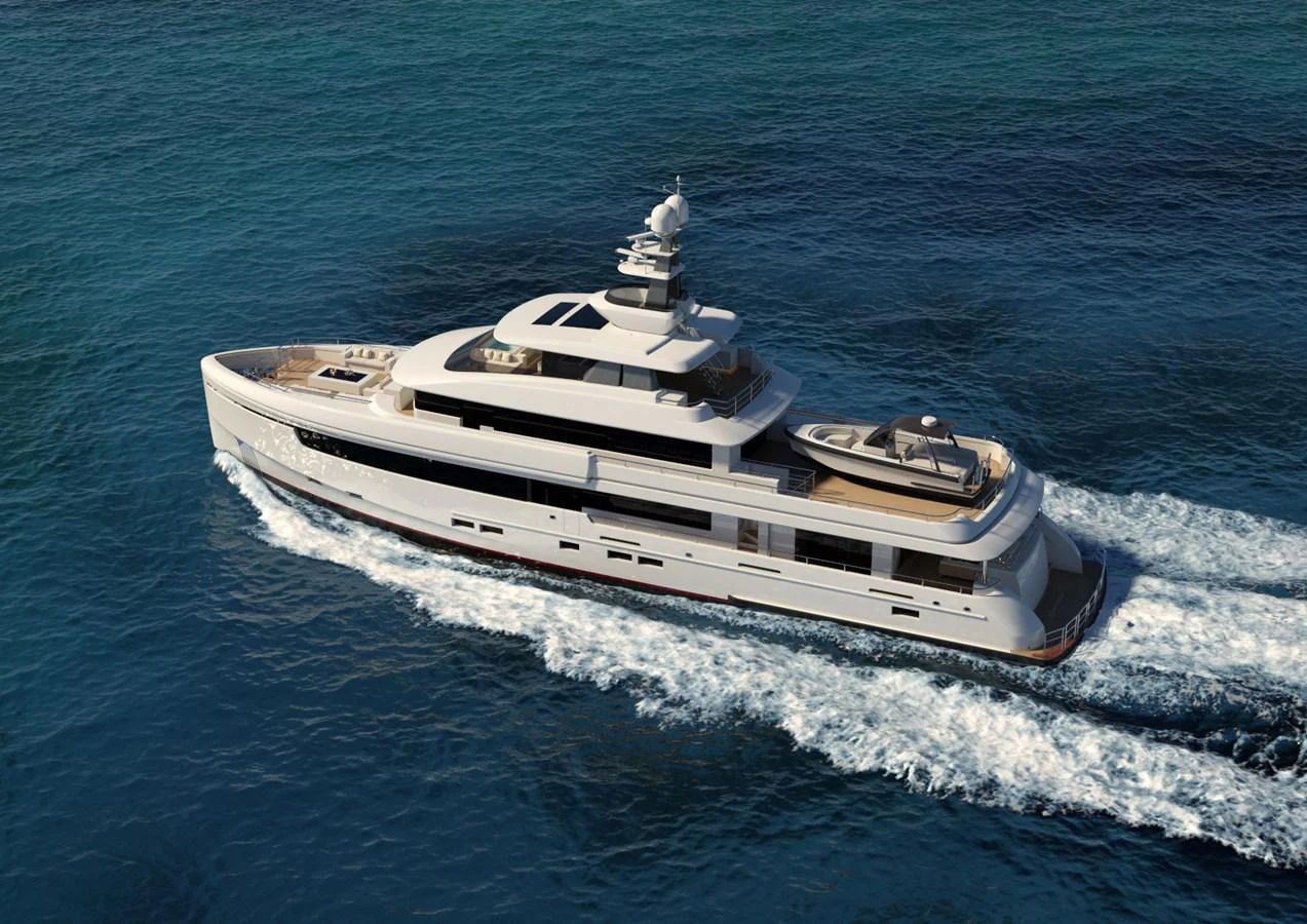 A sleek and modern yacht glides gracefully through the open water. aboard MAGNOLIA II Yacht for Sale