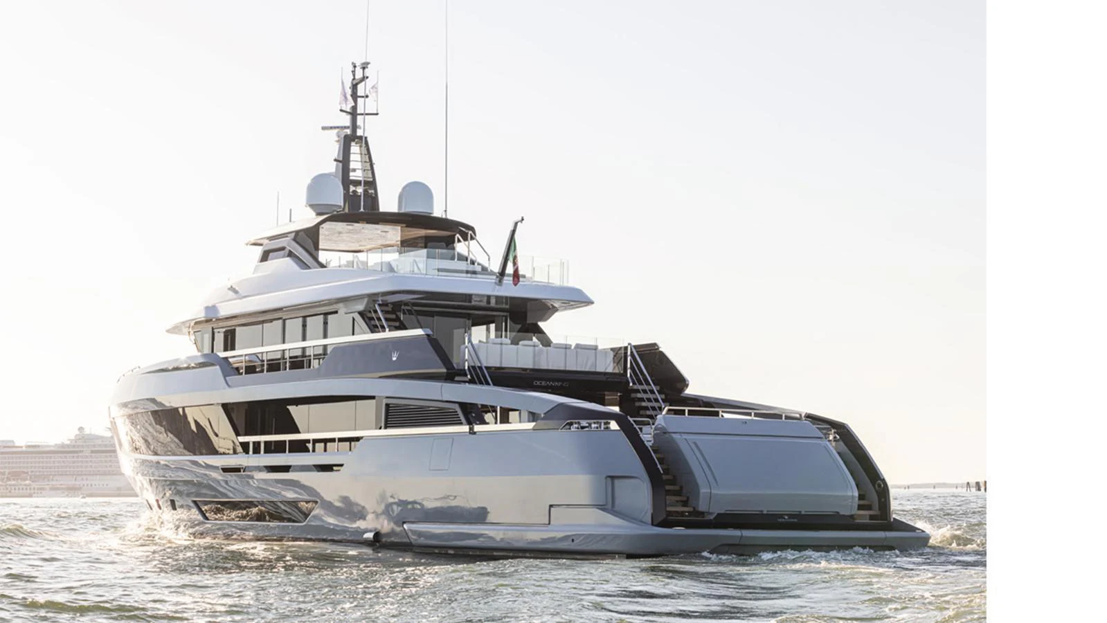 A sleek and modern yacht cruising on the water with a stylish design. aboard DOGE 500 Yacht for Sale