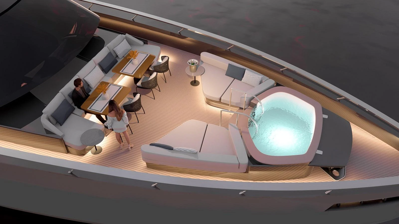The foredeck features a luxurious jacuzzi and stylish seating area, perfect for relaxation and socializing. aboard ETEREA Yacht for Sale