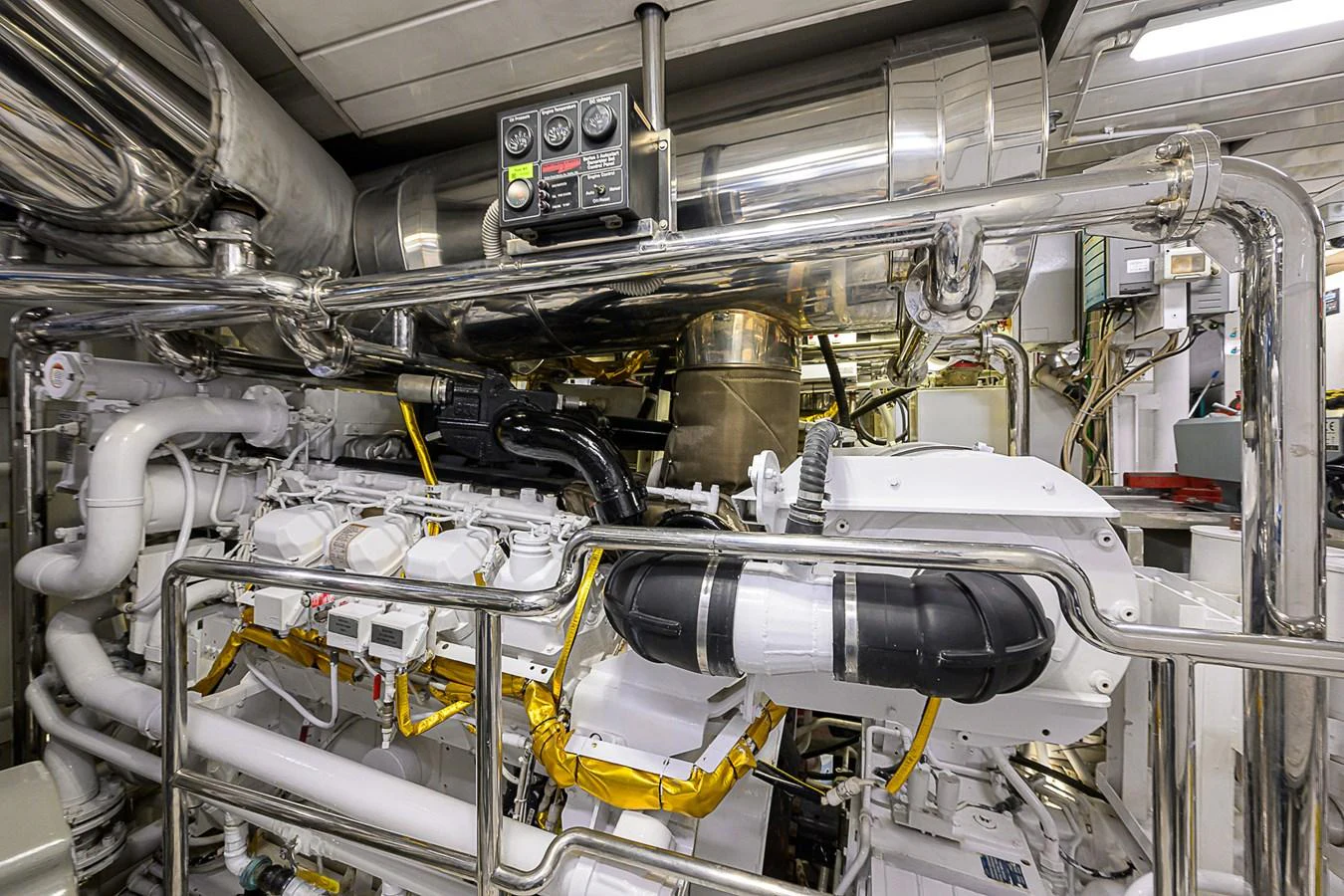 The engine room showcases the yacht's powerful and meticulously maintained machinery. aboard SEASCAPE V Yacht for Sale