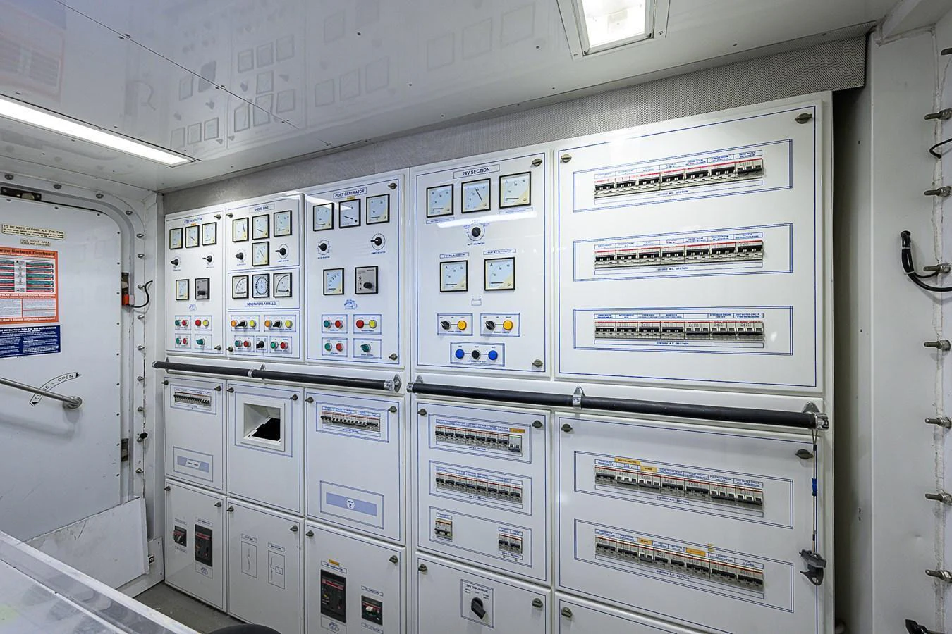 The yacht's control room is equipped with an array of instruments and panels for monitoring and managing onboard systems. aboard SEASCAPE V Yacht for Sale