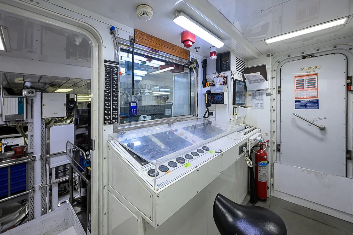 The yacht's control room is equipped with advanced navigation and monitoring systems. aboard SEASCAPE V Yacht for Sale