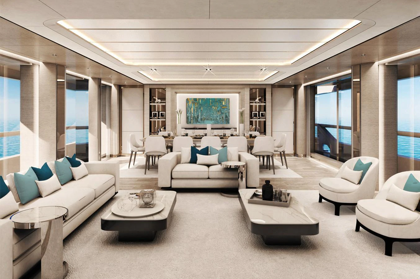 The yacht's salon exudes elegance with its spacious layout and luxurious furnishings. aboard DUCALE 140 Yacht for Sale