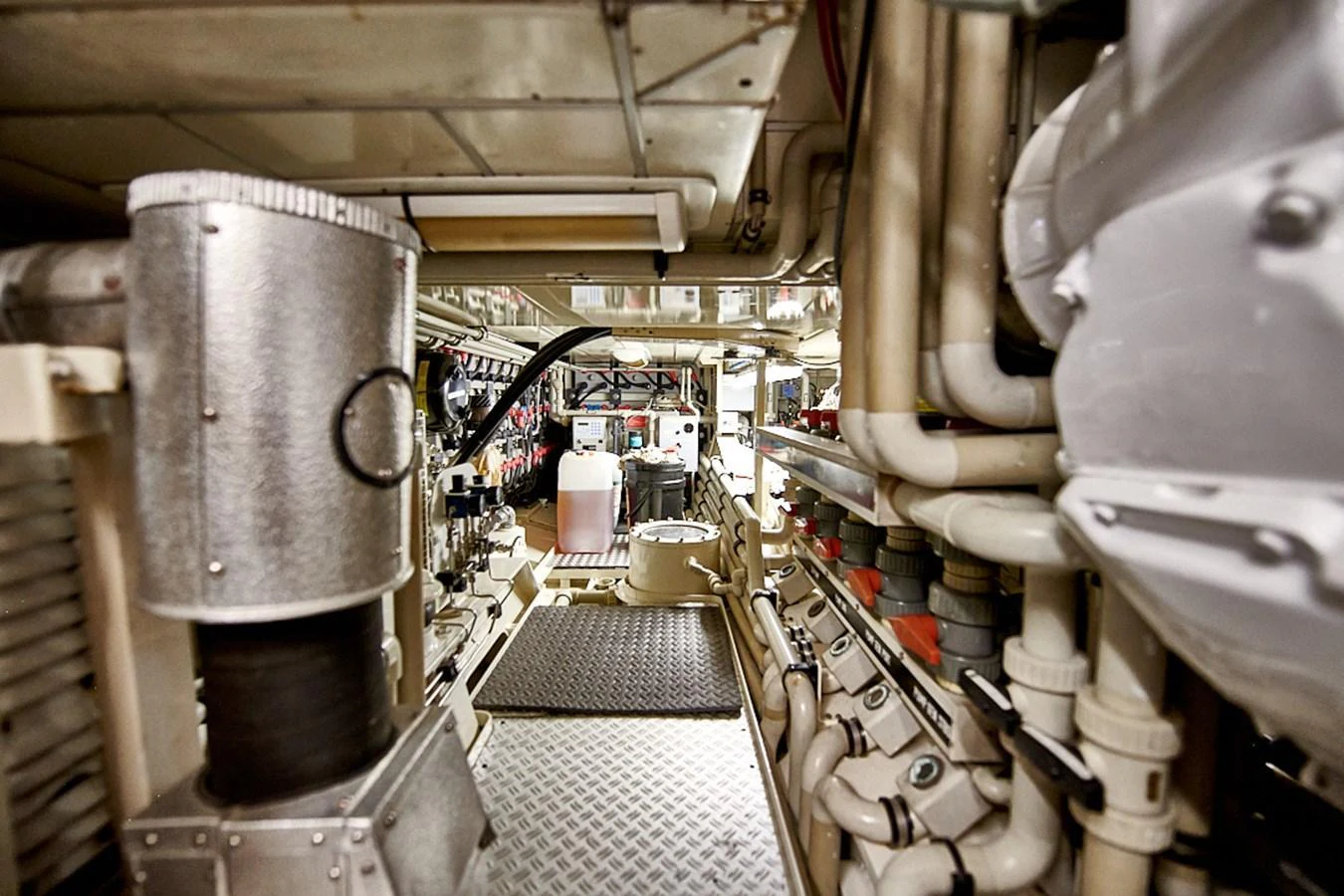 The image showcases the meticulously organized engine room of the yacht, highlighting its advanced mechanical systems. aboard CYCLOS III Yacht for Sale