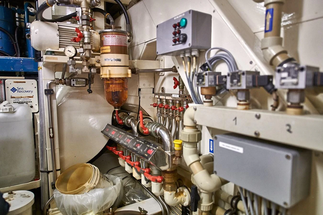The image showcases the intricate and well-maintained engine room of the yacht, highlighting its advanced mechanical systems. aboard CYCLOS III Yacht for Sale