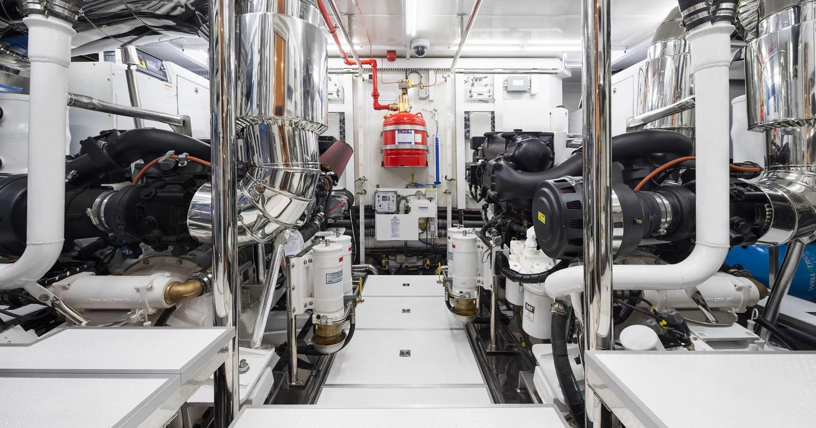 The yacht's engine room is meticulously organized and equipped with advanced machinery. aboard AVELINE Yacht for Sale