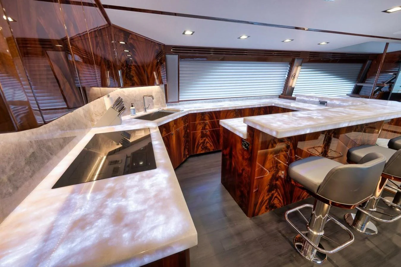 The galley features luxurious countertops and modern appliances, creating a sophisticated culinary space. aboard NIKKI BELLA Yacht for Sale