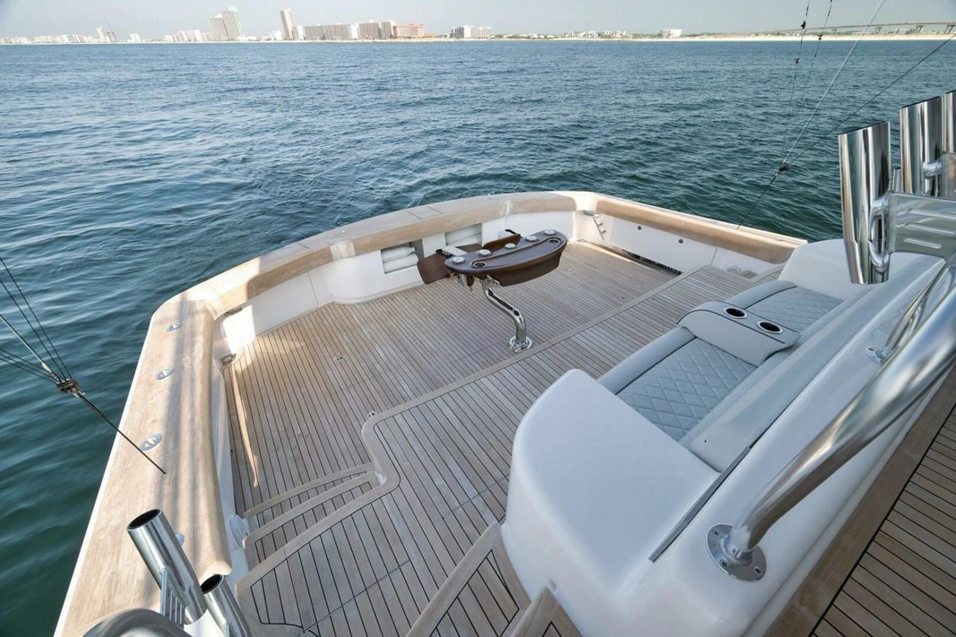 The aft deck offers a spacious and inviting area for relaxation and fishing with a stunning view of the open water. aboard NIKKI BELLA Yacht for Sale