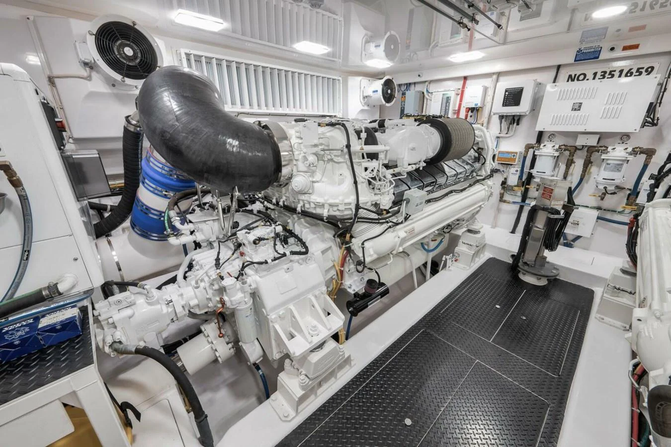 The engine room showcases the powerful machinery and meticulous engineering of the yacht. aboard NIKKI BELLA Yacht for Sale