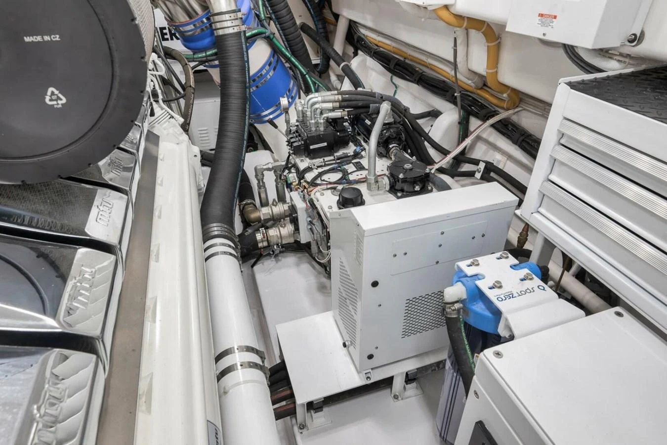 The image showcases the well-maintained engine room of the yacht, highlighting its mechanical components and systems. aboard NIKKI BELLA Yacht for Sale