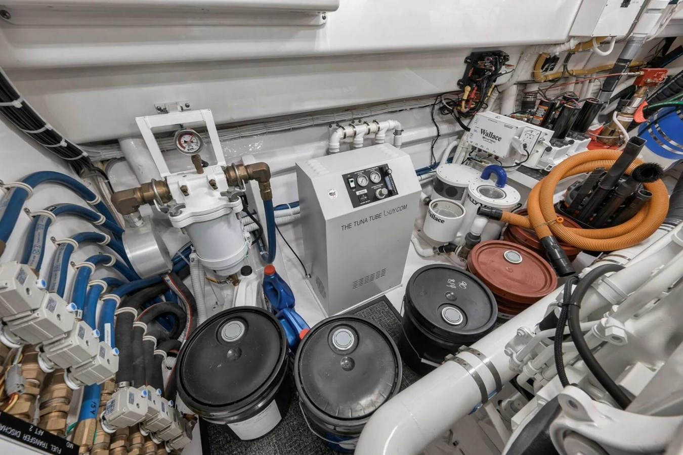 The image showcases the yacht's well-organized engine room with various mechanical components and systems. aboard NIKKI BELLA Yacht for Sale