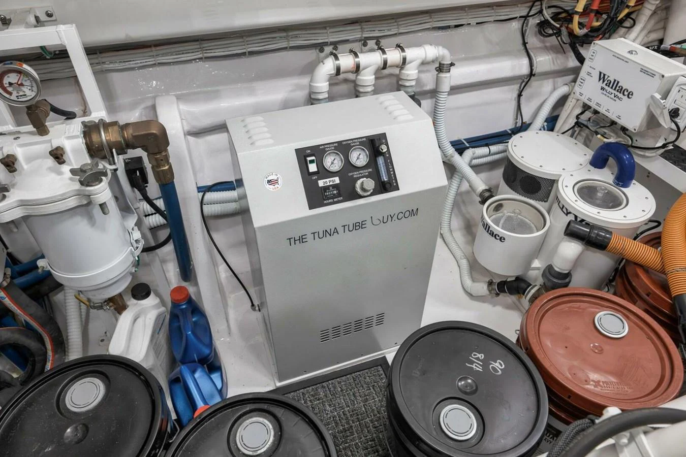 The image showcases the technical equipment and machinery in the yacht's engine room. aboard NIKKI BELLA Yacht for Sale