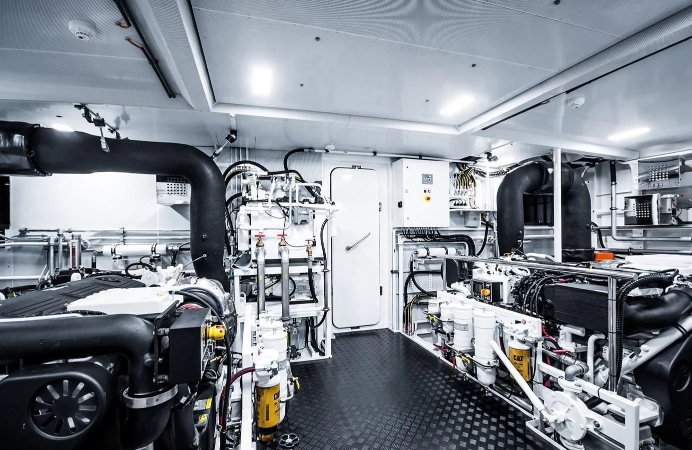 The yacht's engine room is meticulously organized with advanced machinery and equipment. aboard 27 YXT Yacht for Sale