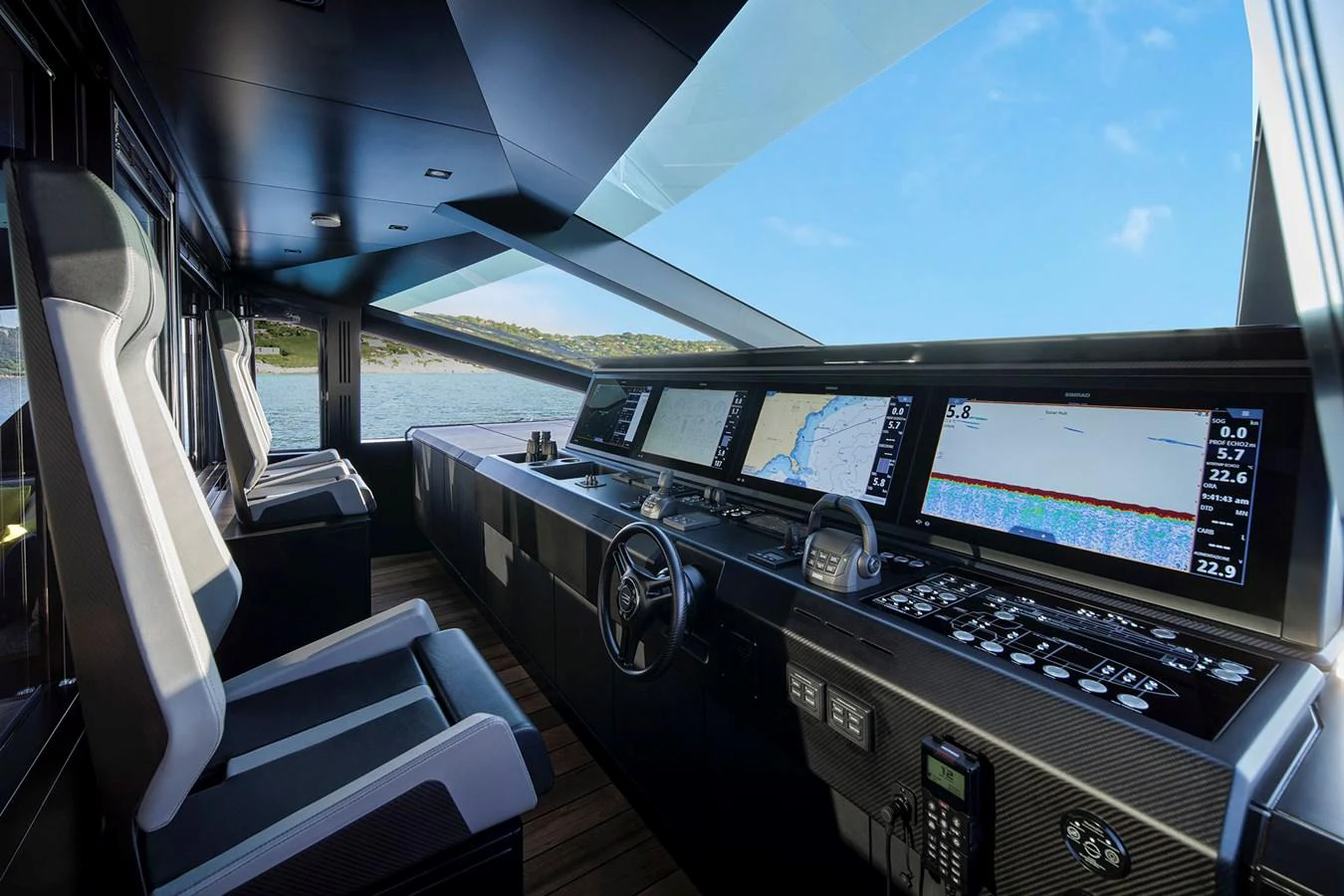 The helm station features advanced navigation equipment and panoramic views. aboard WALLYWHY200 Yacht for Sale