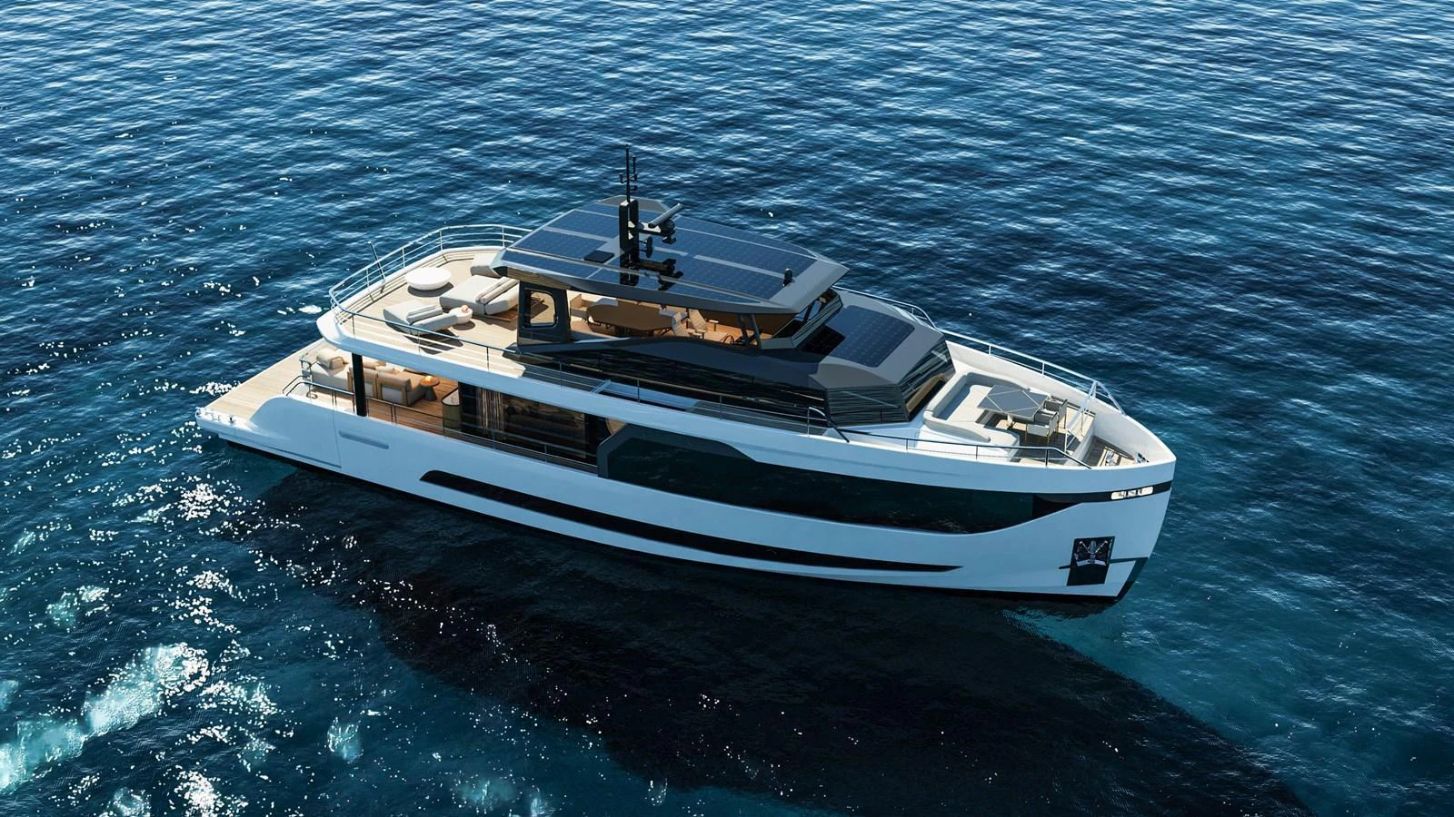 A sleek and modern yacht glides gracefully on the open water, showcasing its contemporary design and luxurious amenities. aboard A80NEW Yacht for Sale