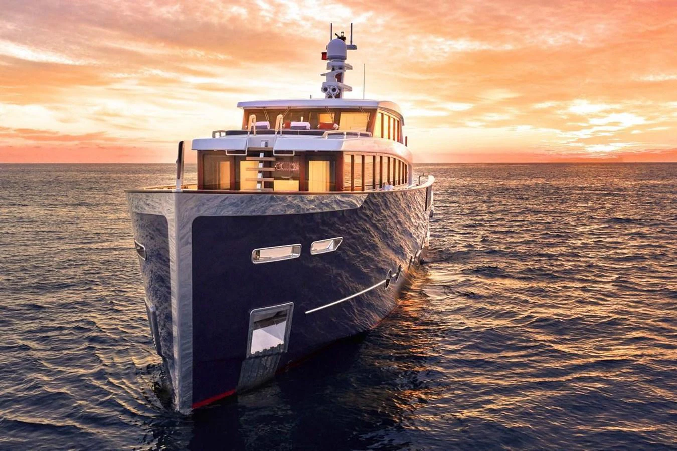 A stunning yacht is captured at sunset, showcasing its sleek design and luxurious presence on the water. aboard PICCHIOTTI 24 Yacht for Sale