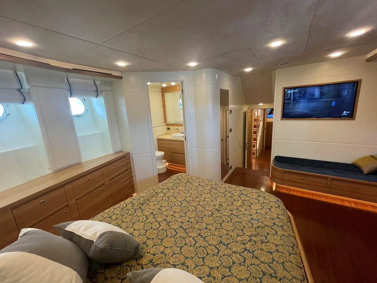 The master stateroom offers a spacious and luxurious retreat with elegant decor and ample natural light. aboard STELLA DEL NORD Yacht for Sale