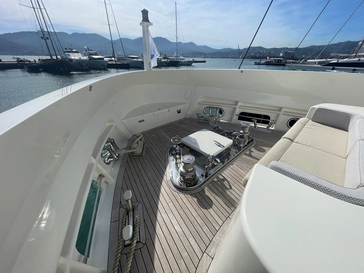 The foredeck offers a spacious and well-appointed area for relaxation and enjoyment. aboard STELLA DEL NORD Yacht for Sale