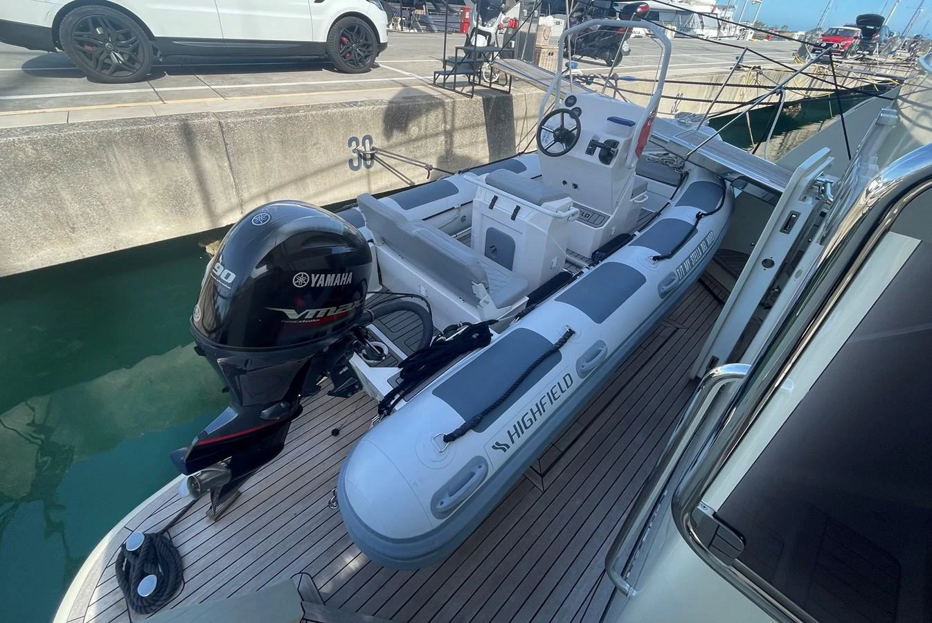 A sleek tender is docked alongside the yacht, ready for excursions. aboard STELLA DEL NORD Yacht for Sale