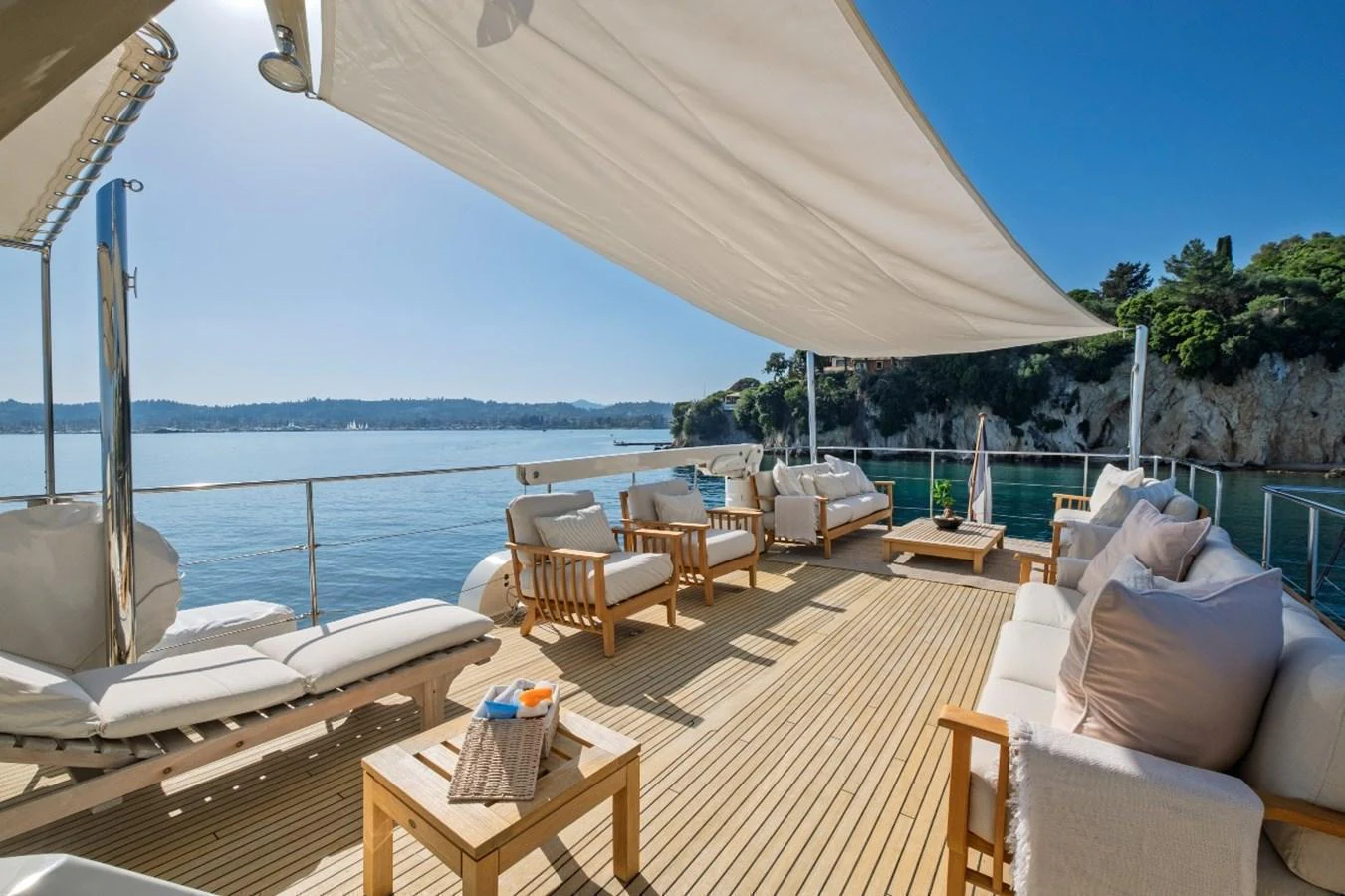 The sundeck offers a spacious and luxurious area for relaxation with comfortable seating and stunning views. aboard STALCA Yacht for Sale