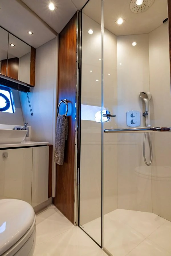 a shower unit in a bathroom aboard KB JR Yacht for Sale