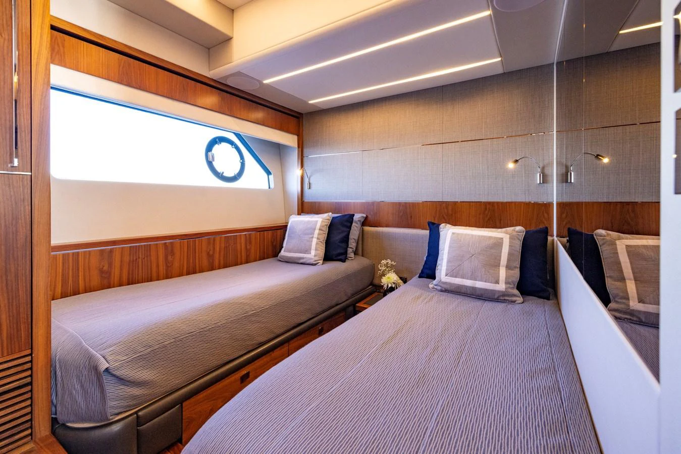 a room with a bed and a window aboard KB JR Yacht for Sale