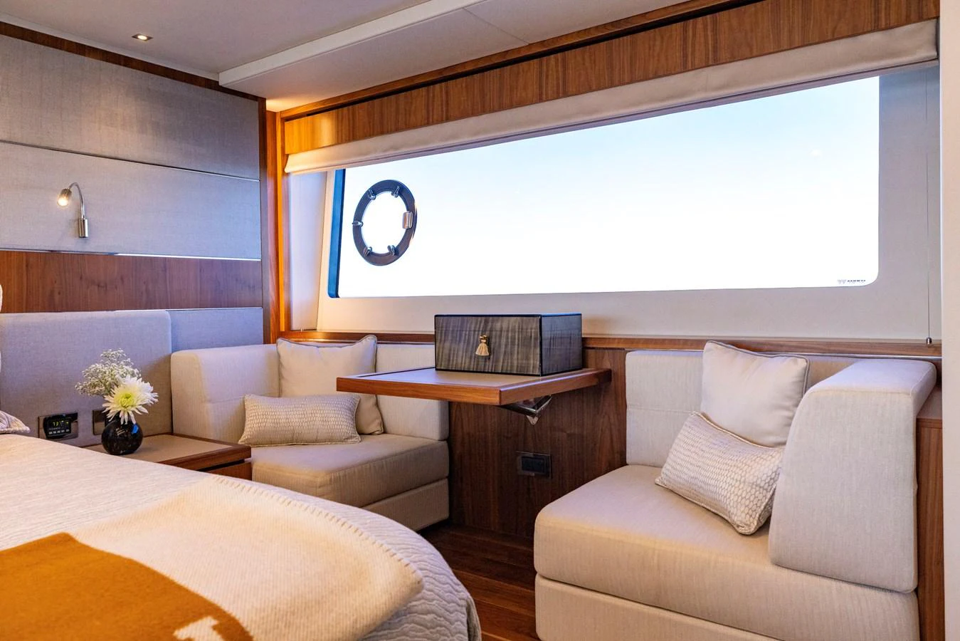 a room with a bed and a desk aboard KB JR Yacht for Sale