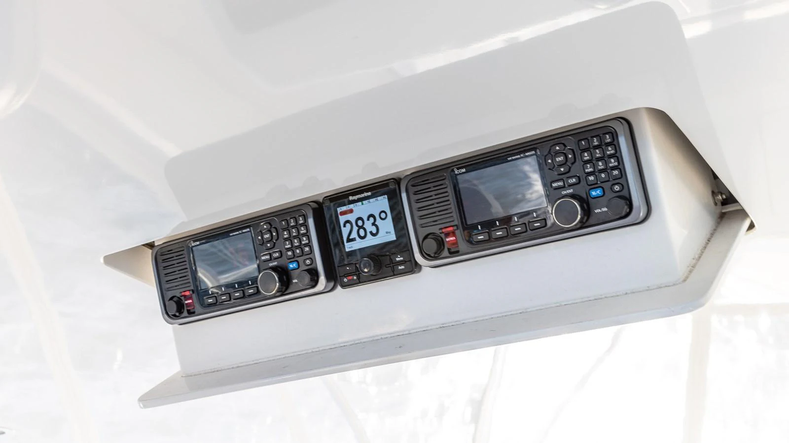 The image showcases the yacht's advanced navigation and communication equipment. aboard FIRST BITE Yacht for Sale