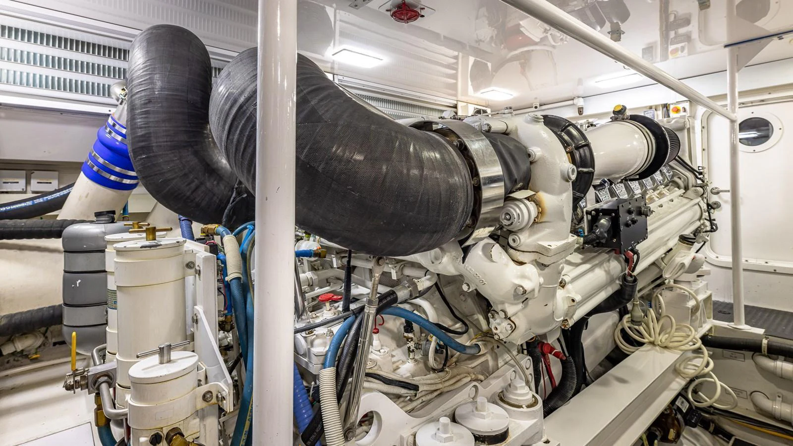 The engine room showcases the yacht's powerful and meticulously maintained machinery. aboard FIRST BITE Yacht for Sale