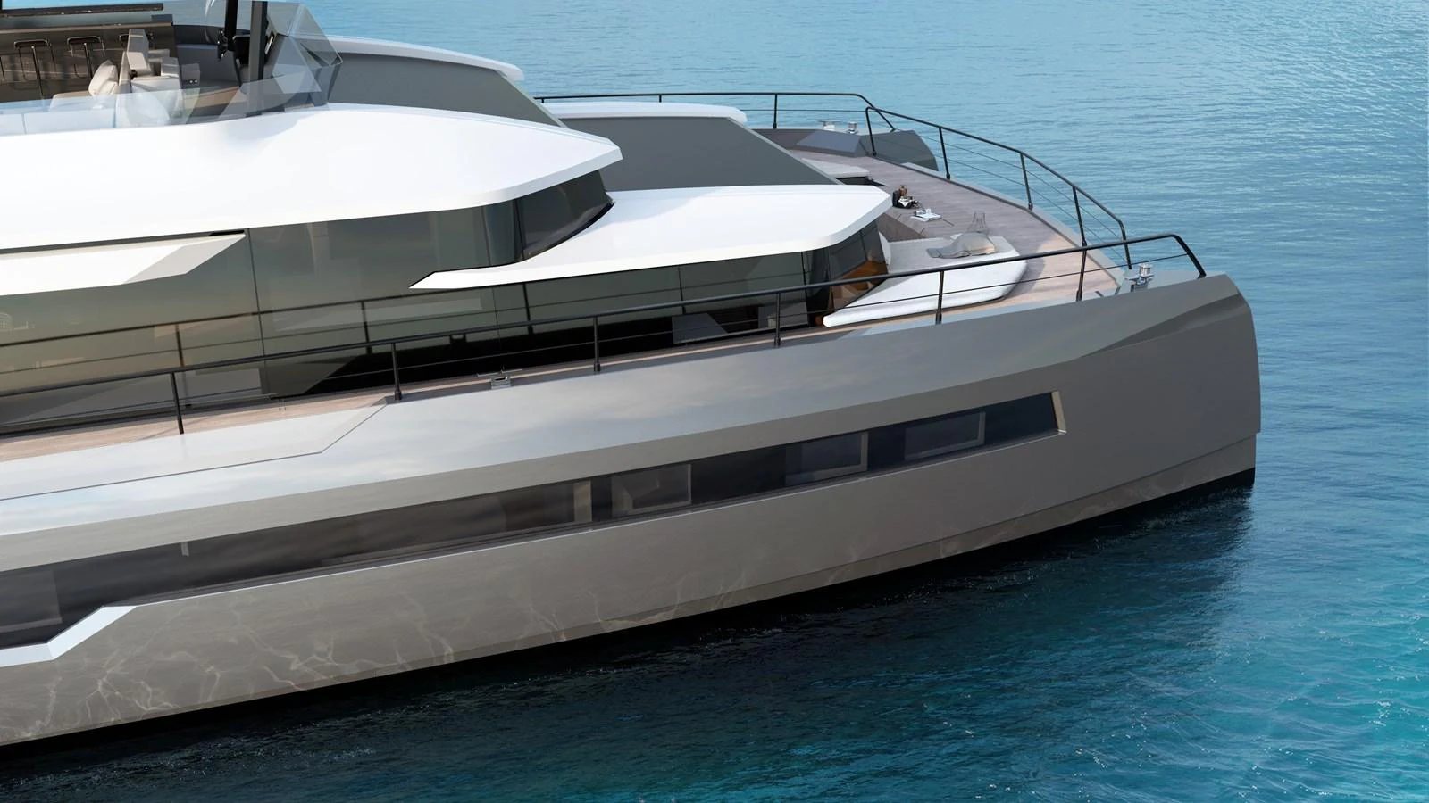 A sleek and modern yacht with a streamlined design glides gracefully on the water. aboard CELESTIA 72 Yacht for Sale