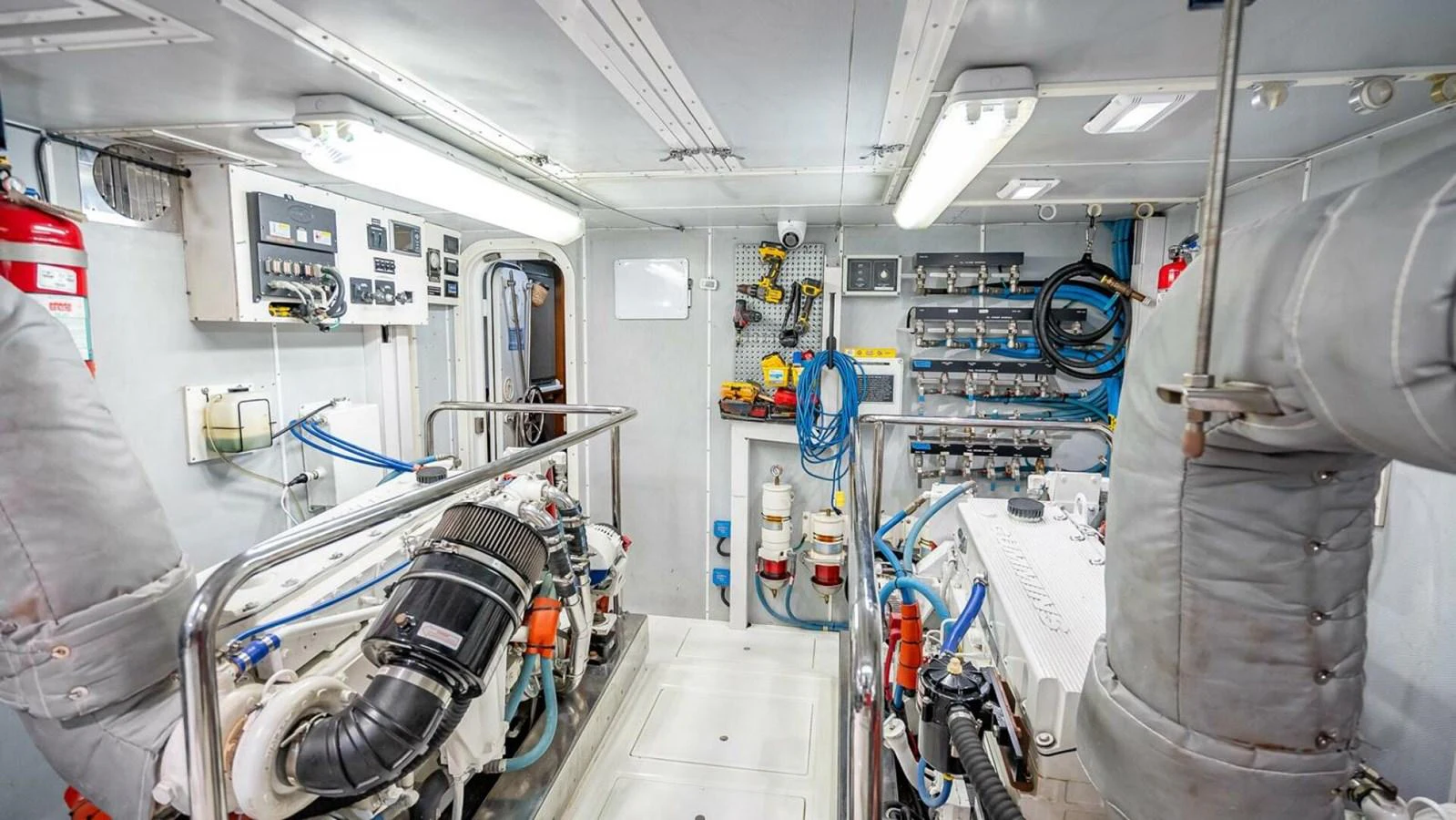The engine room is equipped with advanced machinery and systems, ensuring optimal performance and reliability. aboard TAKE 5 Yacht for Sale