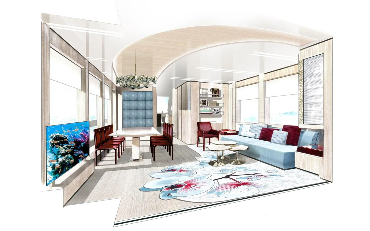 The salon features a spacious and elegantly designed living area with modern furnishings and large windows. aboard G24 HULL#2 Yacht for Sale