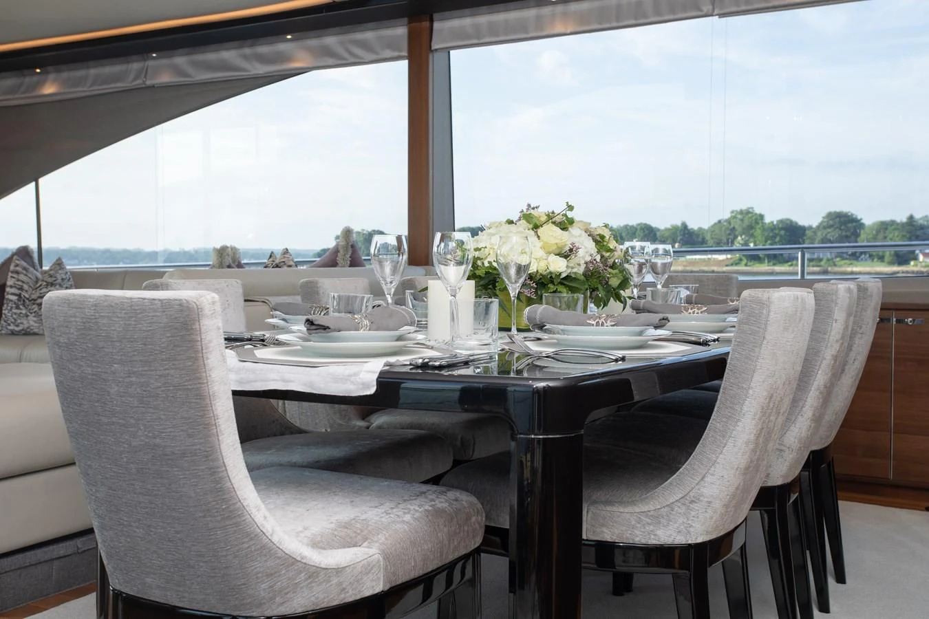 a table set for a dinner aboard JUST PERFECT Yacht for Sale