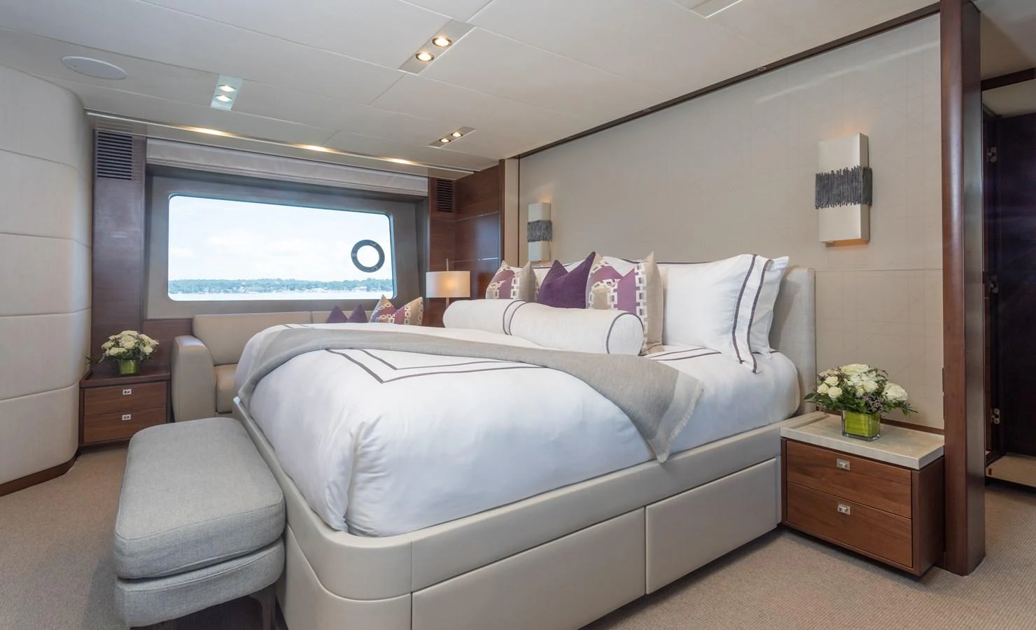 a bed in a room aboard JUST PERFECT Yacht for Sale