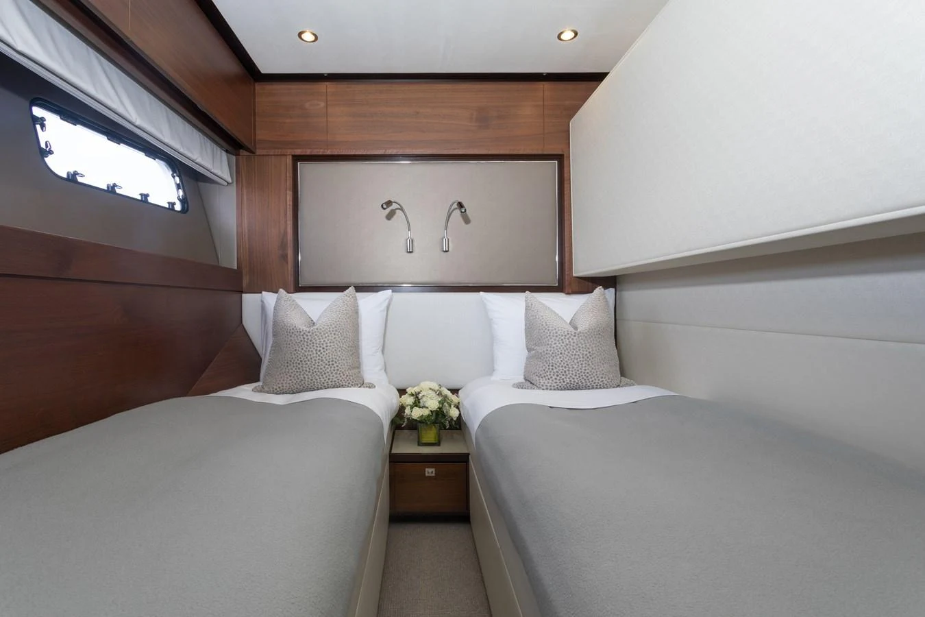 a room with two beds aboard JUST PERFECT Yacht for Sale