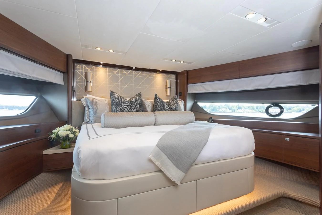 a bedroom with a bed aboard JUST PERFECT Yacht for Sale