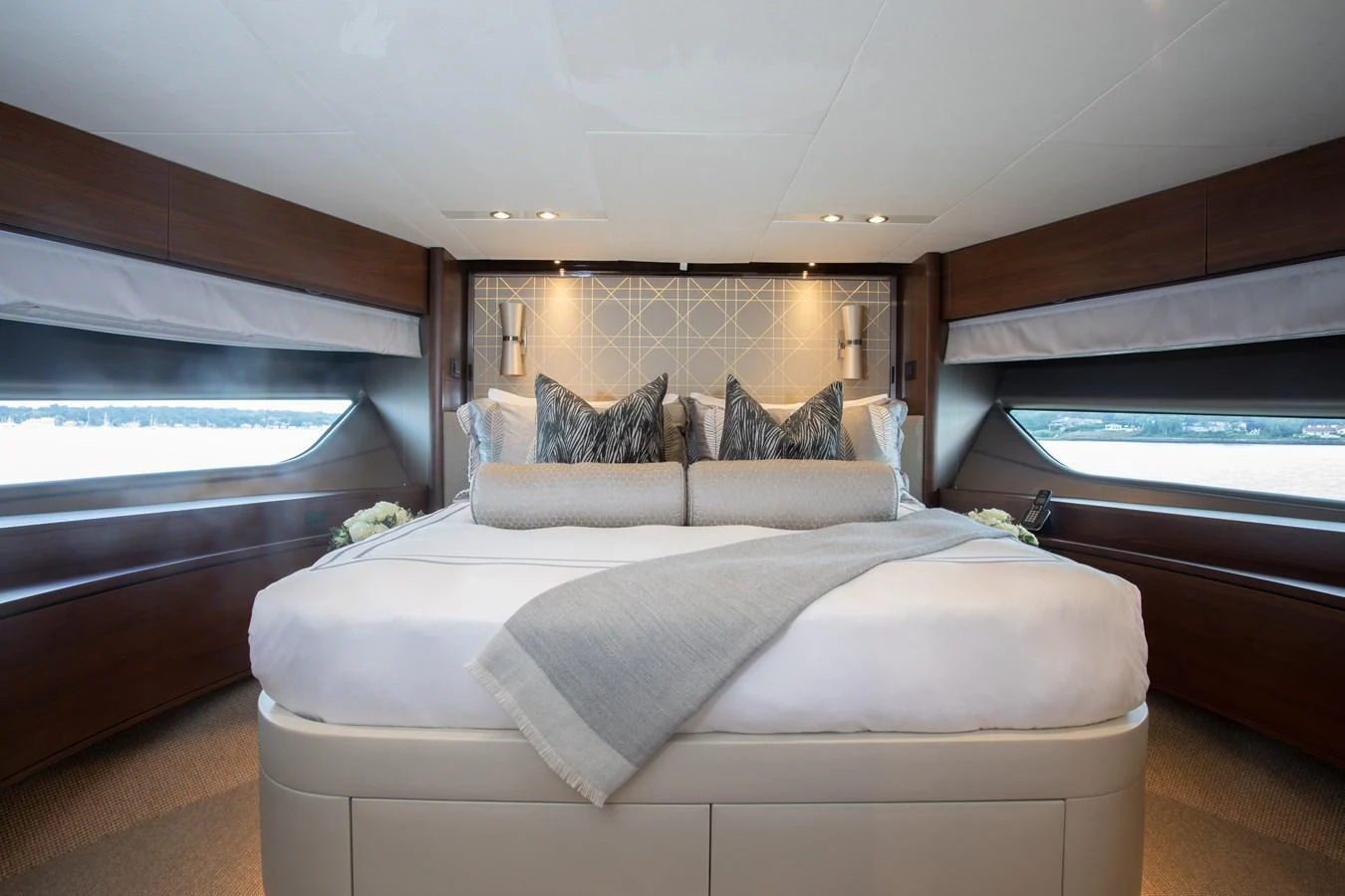 a bed in a room aboard JUST PERFECT Yacht for Sale